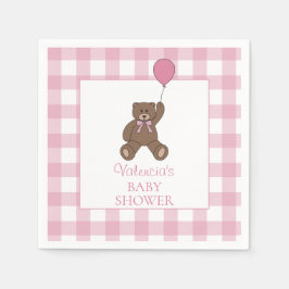 Buffalo Check Teddy Bear and Balloon Baby Shower Serviette