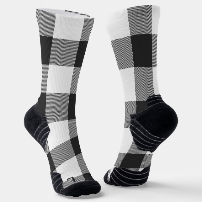 Buffalo Check White and Black Squares Plaid Socken (Gewinkelt)