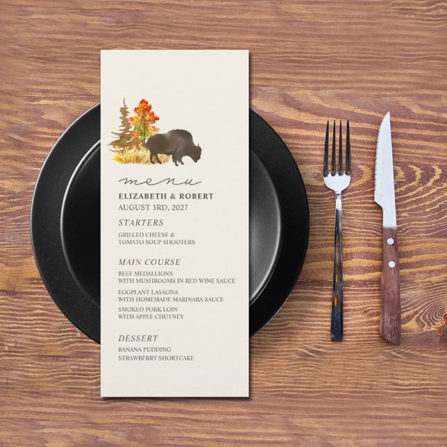 Buffalo Fall Foliage Bison Script Wedding Menu Menükarte (Von Creator hochgeladen)