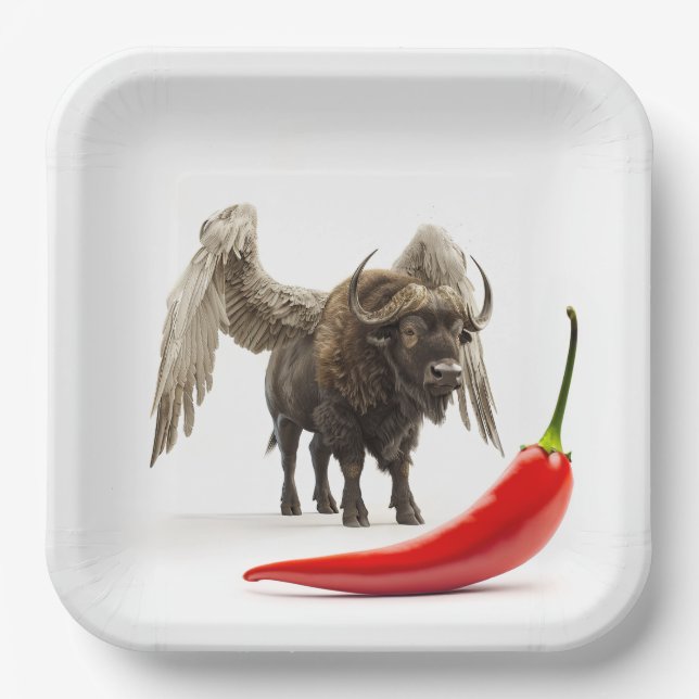 Buffalo Flügel mit Chili Pepper Pappteller (Vorderseite)