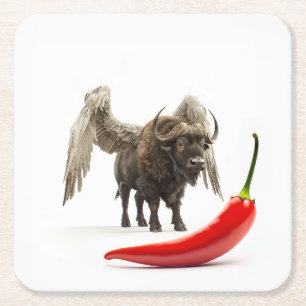 Buffalo Flügel mit Chili Pepper Rechteckiger Pappuntersetzer