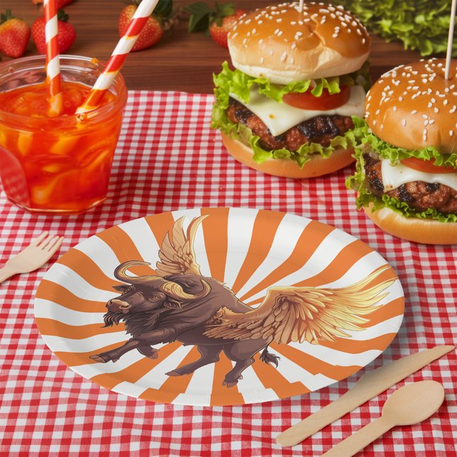 Buffalo Flügel mit orangefarbener Sternexplosion Pappteller (Von Creator hochgeladen)