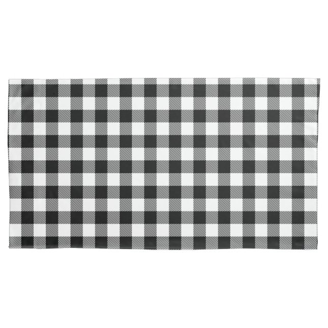 Buffalo Gingham Black and White Karo Kariert Wrapp Kissenbezug (Vorderseite-Links)