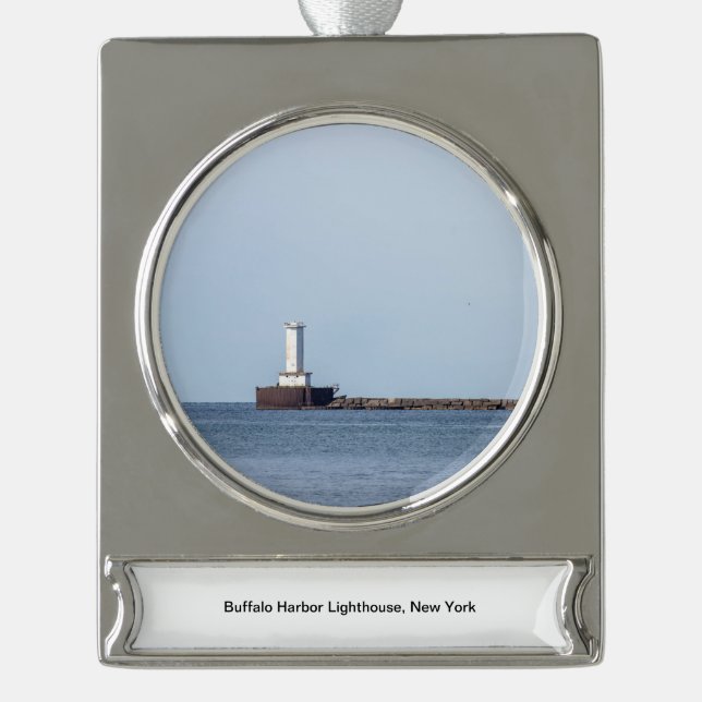 Buffalo Harbor Lighthouse Banner-Ornament Silber (Vorderseite)