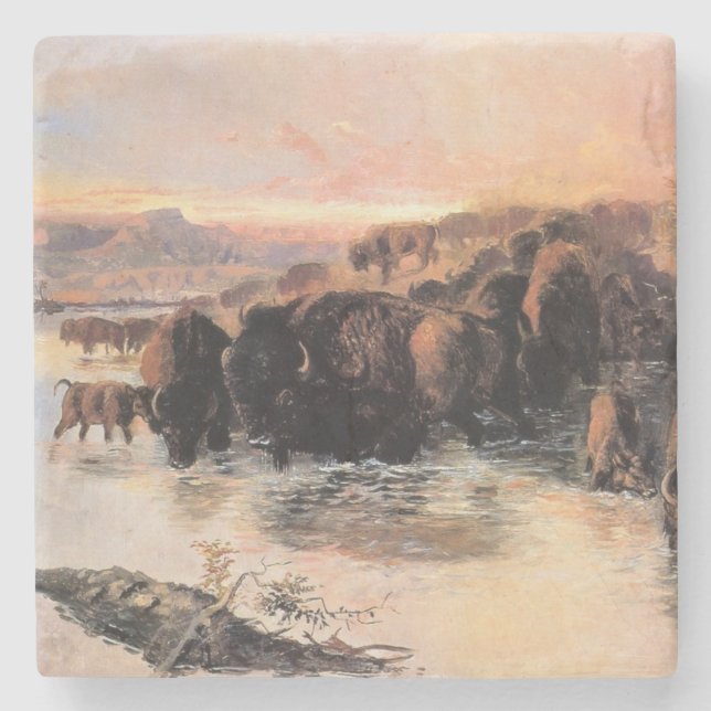 Buffalo Herd (von Charles M. Russell) Steinuntersetzer (Vorderseite)