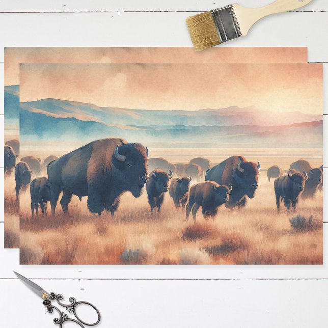Buffalo Herd Watercolor Bison Decoupage Seidenpapier (Von Creator hochgeladen)