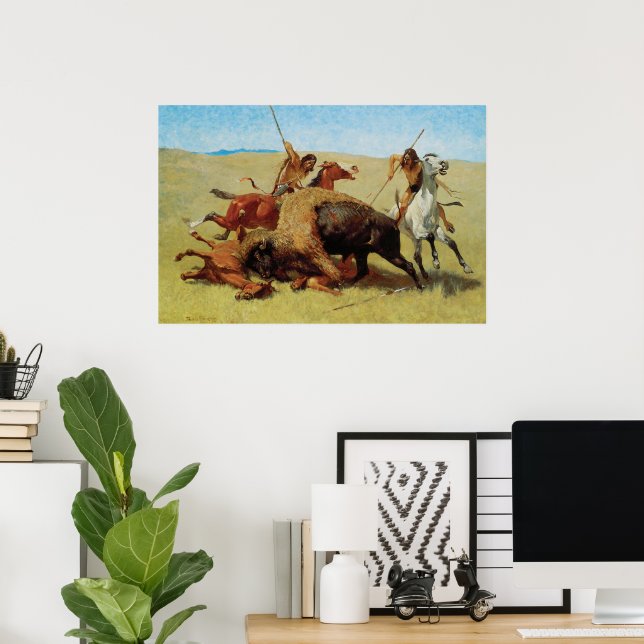 Buffalo Hunt by Remington, Vintager Indianer Poster (Heimbüro)