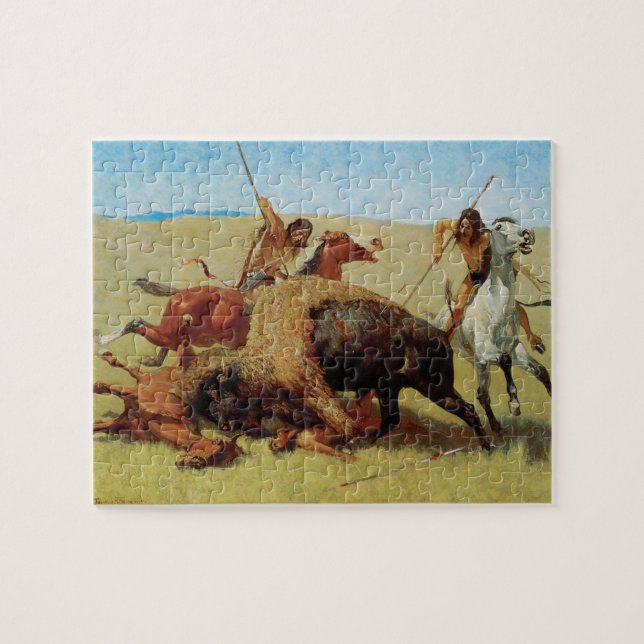 Buffalo Hunt by Remington, Vintager Indianer Puzzle (Horizontal)