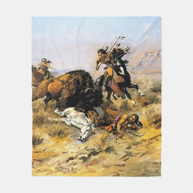 "Buffalo Hunt" Cowboy Art von Charles Russell Fleecedecke (Vorderseite)