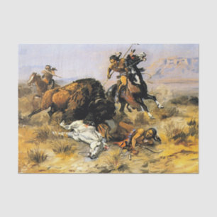 "Buffalo Hunt" Cowboy Art von Charles Russell Seidenpapier