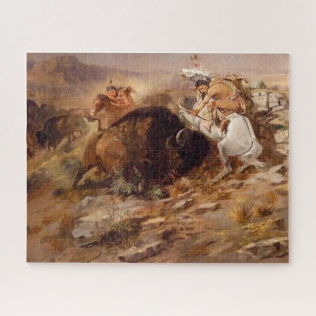 Buffalo Hunt Native American Hunters C M Russell Puzzle (Horizontal)