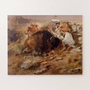 Buffalo Hunt Native American Hunters C M Russell Puzzle