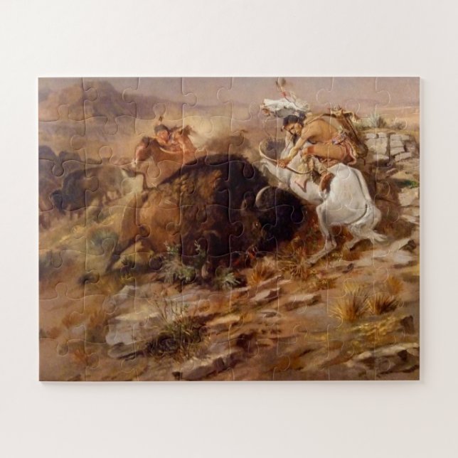 Buffalo Hunt Native American Hunters C M Russell Puzzle (Horizontal)
