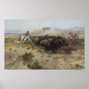 Buffalo Hunt Nr. 26 von CM Russell, Vintage Amerik Poster
