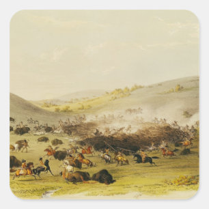 Buffalo Hunt, Surround, c.1832 Quadratischer Aufkleber