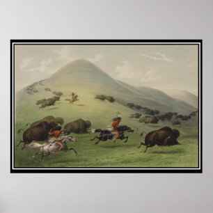 Buffalo Hunt von den Indianern Vintage Poster