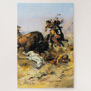 „Buffalo-Jagd“ Cowboy-Kunst von Charles Russell Puzzle