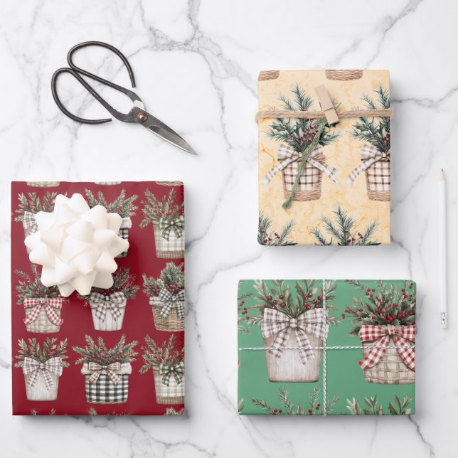 Buffalo Kariert Basket | Weihnachten im Bauernhof Geschenkpapier Set (Vorderseite)