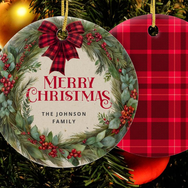 Buffalo Kariert Bauernhof Weihnachtsbad Holly Keramik Ornament (Von Creator hochgeladen)