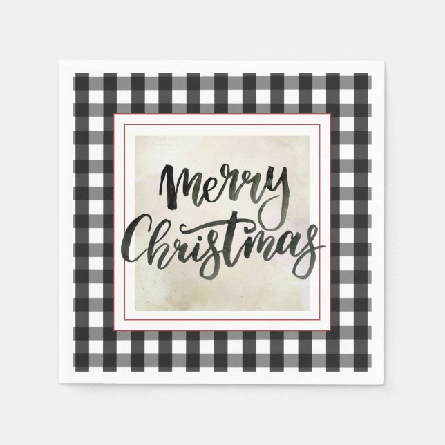 Buffalo Kariert Black and White Christmas Paper Serviette (Vorderseite)