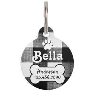 Buffalo Kariert Black and White Custom Dog Haustiermarke