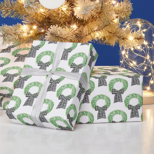 Buffalo Kariert Bow Wreath Wrapping Paper Geschenkpapier (Feiertage)