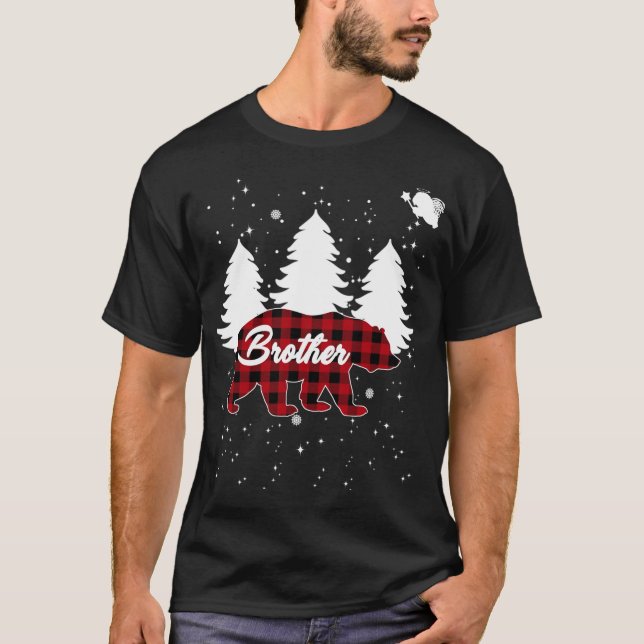 Buffalo Kariert Brother Bären Weihnachtsbaum Pajam T-Shirt (Vorderseite)