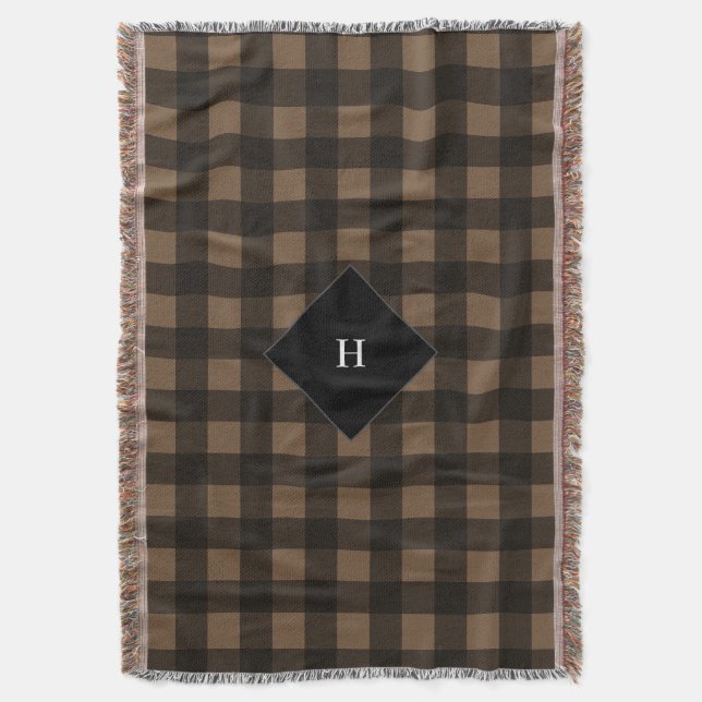 Buffalo Kariert Brown Monogram Decke (Vorderseite Vertikal)