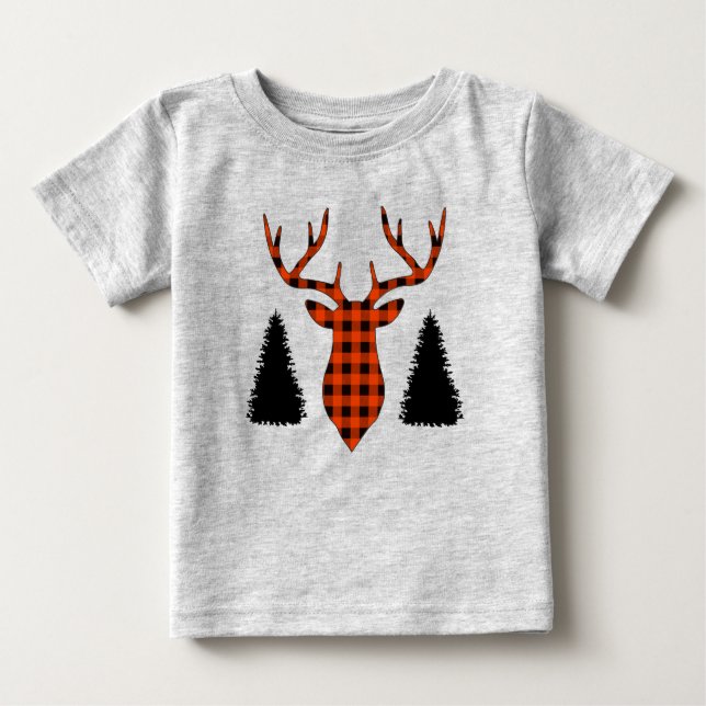 Buffalo Kariert Buck Deer Pine Trees Baby T-shirt (Vorderseite)