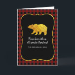 Buffalo Kariert Chalkboard Foil Christmas Foto Feiertagskarte<br><div class="desc">Rustikale Weihnachtskarte mit Büffel-kariertem Muster und Goldfolienbär und Blatt,  die mit Ihrem eigenen Foto individuell gestaltet werden können.</div>