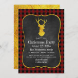 Buffalo Kariert Chalkboard Foil Christmas Party Einladung<br><div class="desc">Weihnachts-Party rustikale Chalkboard-Einladung mit einem Büffel-karierten Muster und einem Goldfolienhirsch und Reverse individuell auf Ihre Event-Besonderheiten.</div>