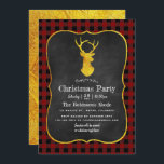 Buffalo Kariert Chalkboard Foil Christmas Party Einladung<br><div class="desc">Weihnachts-Party rustikale Chalkboard-Einladung mit einem Büffel-karierten Muster und einem Goldfolienhirsch und Reverse individuell auf Ihre Event-Besonderheiten.</div>