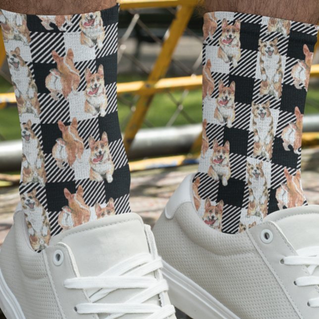 Buffalo Kariert Corgi Dog Wasserfarbe Socken (Von Creator hochgeladen)