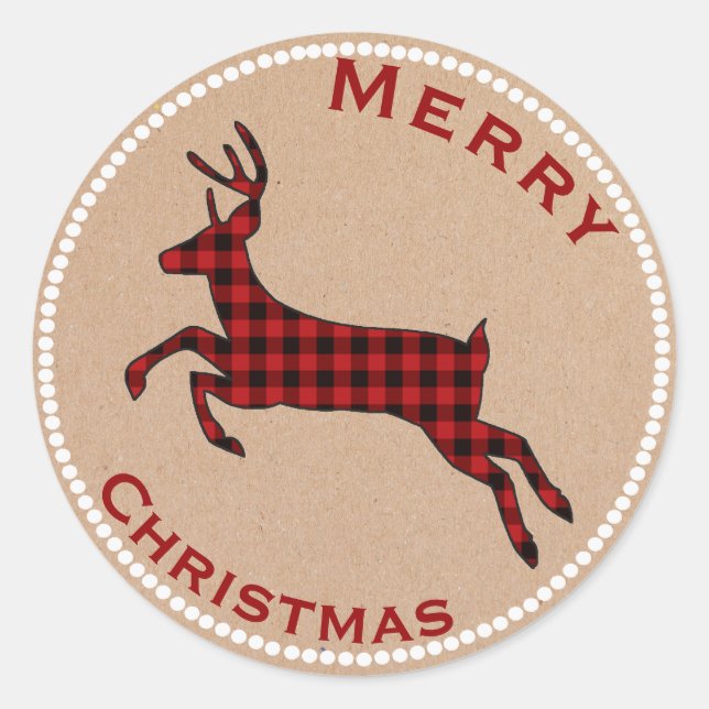 Büffalo Kariert Deer Holiday Stickers (Vorderseite)