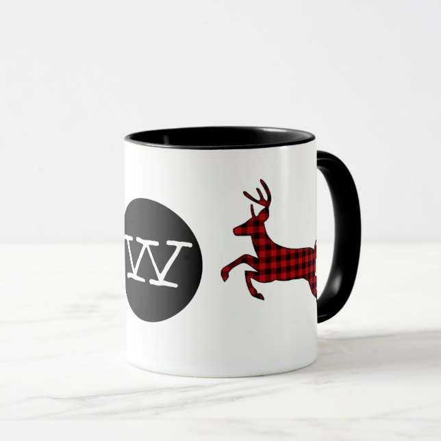 Buffalo Kariert Deer Mit Monogramm Tasse (VorderseiteRechts)