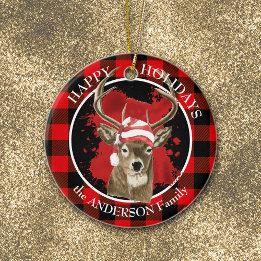 Buffalo Kariert Deer Weihnachtsmannmütze Keramik Ornament