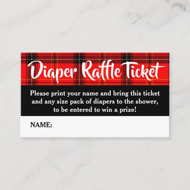 Buffalo Kariert Diaper Raffle Ticket Baby Dusche Begleitkarte (Vorderseite)