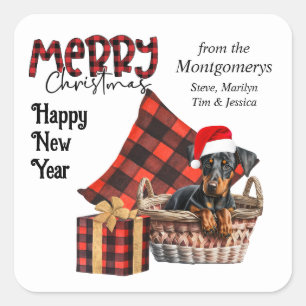 Buffalo Kariert Doberman Pinscher Puppy Holiday Quadratischer Aufkleber