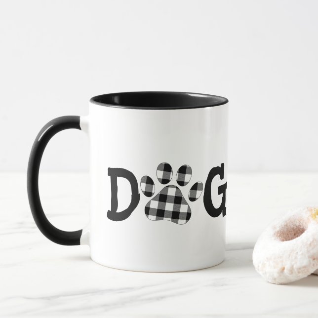 Buffalo Kariert Dog Mama Pawprints Tasse (Mit Donut)