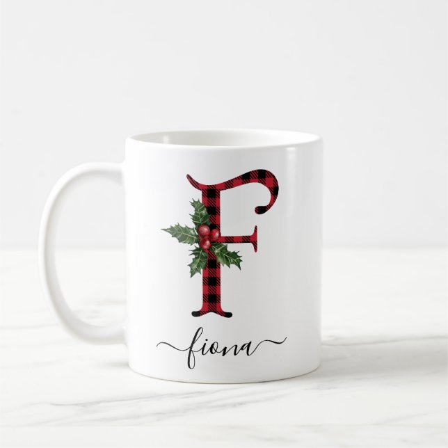 Buffalo Kariert F Monogram Weihnachtskaffee Tasse (Links)