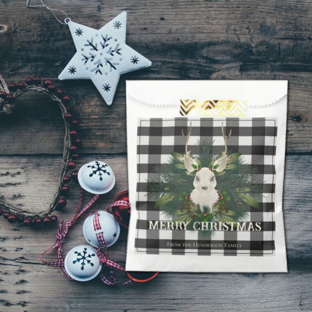 Buffalo Kariert Festivals Rentier Geschenktütchen (Buffalo Plaid Festive Reindeer Favor Bag)