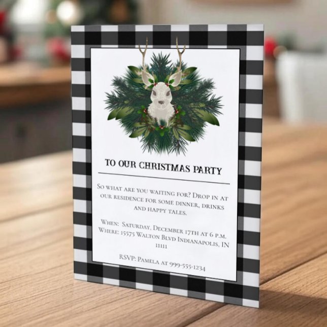 Buffalo Kariert Festivals Weihnachten Einladung (Buffalo Plaid Festive Reindeer Christmas Party Invitation)