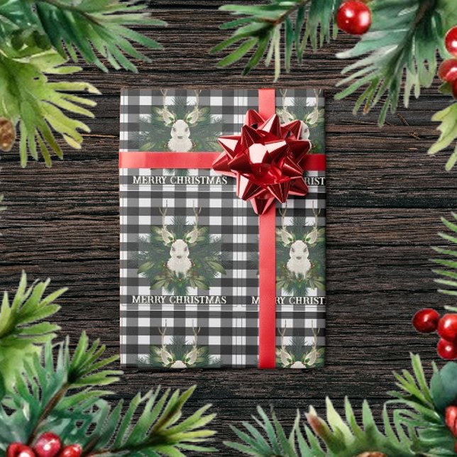 Buffalo Kariert Festivals Weihnachten Geschenkpapier (Buffalo Plaid Festive Reindeer Christmas Wrapping Paper)
