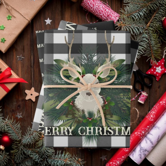 Buffalo Kariert Festivals Weihnachten Geschenkpapier Set (Buffalo Plaid Festive Reindeer Christmas Wrapping Paper Sheets)