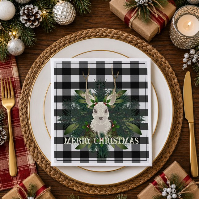 Buffalo Kariert Festivals Weihnachten Serviette (Buffalo Plaid Festive Reindeer Christmas Paper Dinner Napkins)