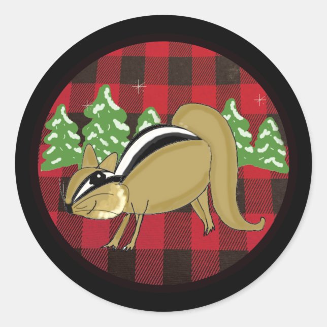 Buffalo Kariert Forest Chipmunk Round Sticker (Vorderseite)