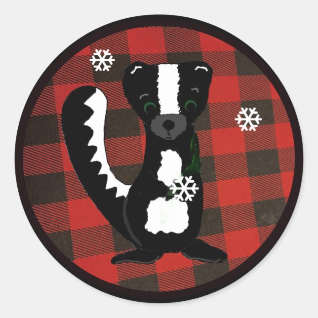 Buffalo Kariert Forest Skunk Holiday Round Sticker (Vorderseite)