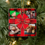 Buffalo Kariert Frohe Weihnachts-Bow Foto Collage Keramikornament<br><div class="desc">Schöne festliche rot-schwarz Büffel karierte Ornament mit Rot und Gold Frohe Weihnachtsbogen und personalisiert mit 4 Fotos Ihrer Wahl. Ein einzigartiges und ein freundliches Geschenk.</div>