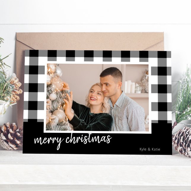 Buffalo Kariert Frohe Weihnachtskarte Weihnachten  (Buffalo Plaid Merry Christmas Photo Christmas Card)