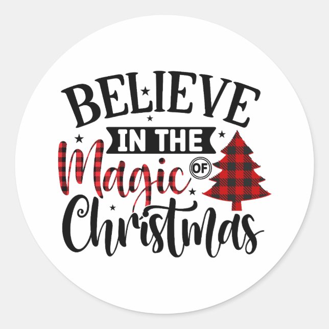Buffalo Kariert Glaube an die Magie der Weihnachts Runder Aufkleber (Vorderseite)